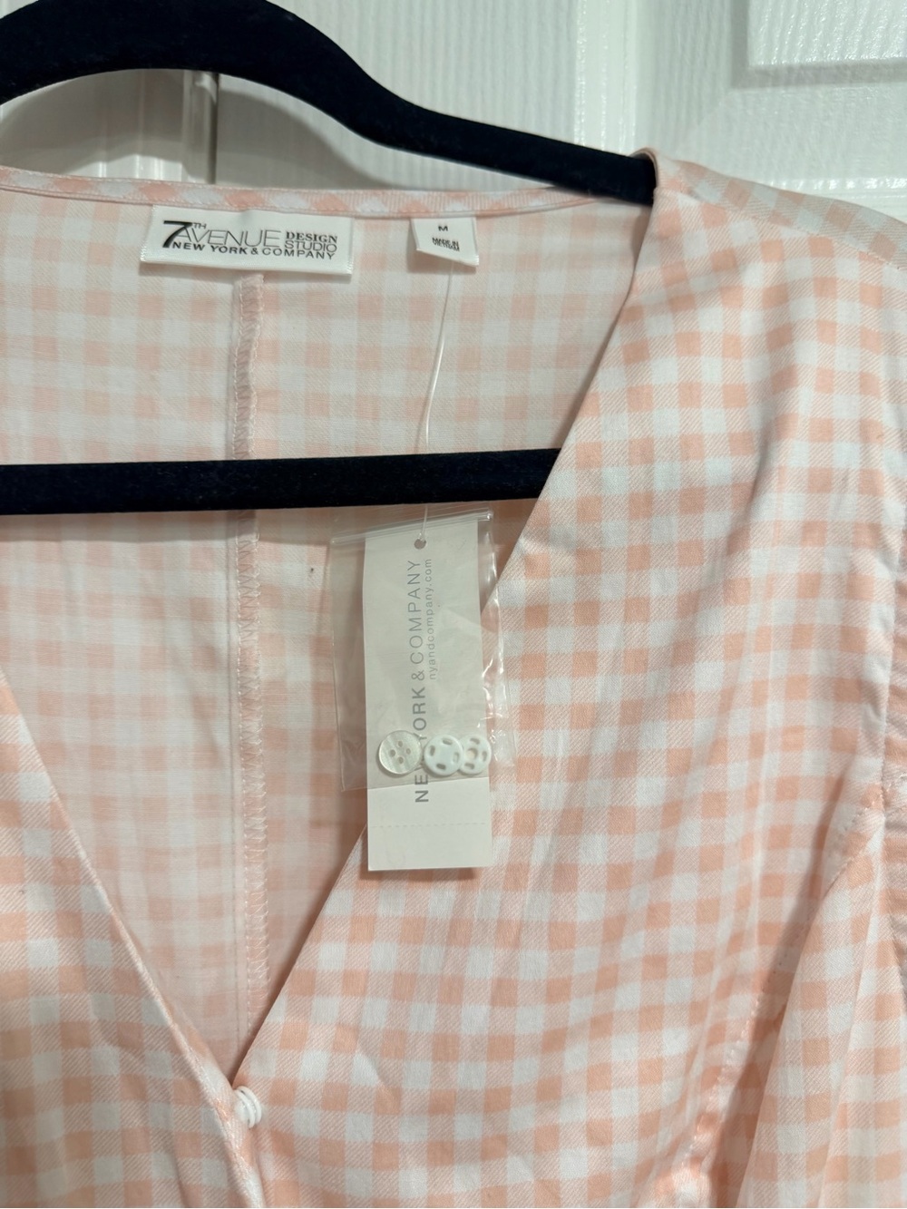 New York & Company Light Pink Gingham Peplum Wrap Camisole - Picture 2 of 4
